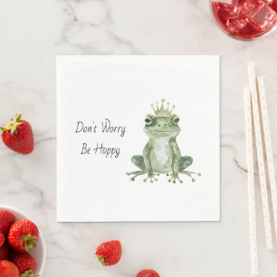 Don't Worry Be Hoppy Green Frog Napkins
