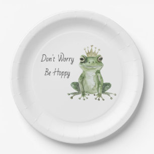Don't Worry Be Hoppy Green Frog Paper Plates