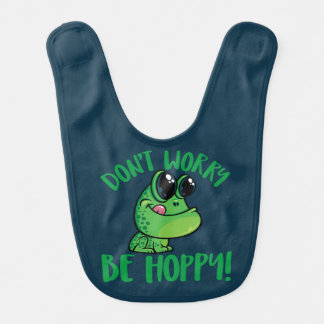 Don't Worry Be Hoppy Smiling Cartoon Frog Baby Bib