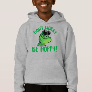 Don't Worry Be Hoppy Smiling Cartoon Frog Hoodie