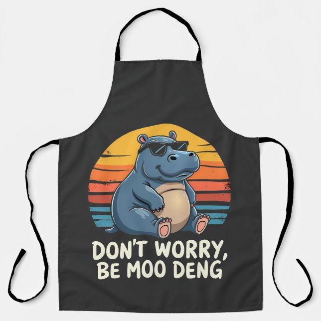 Don't Worry Be Moo Deng Baby Pygmy Hippo Retro Apron (Front)
