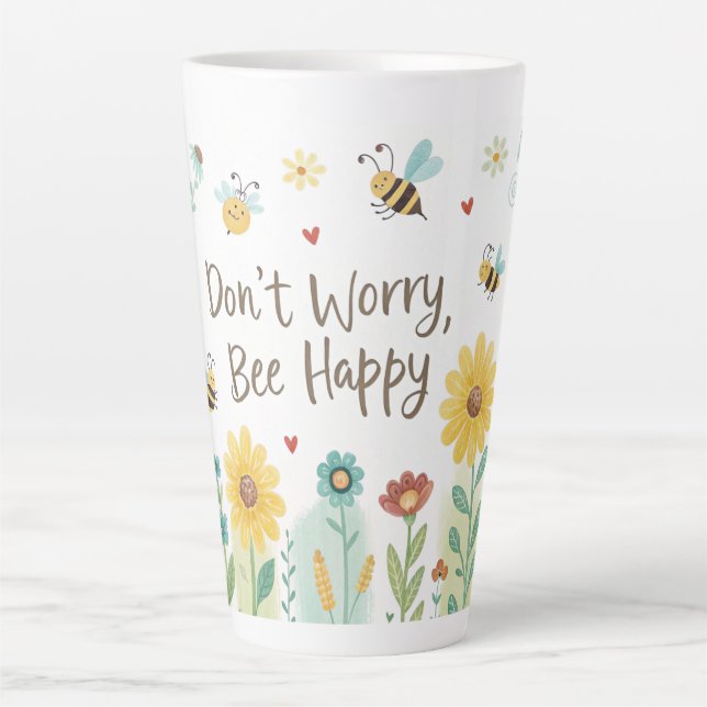 Don't Worry Bee Happy Cute Bee  Latte Mug (Front)
