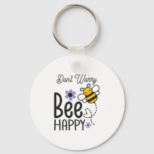 Don't Worry Bee Happy Floral Heart Keychain