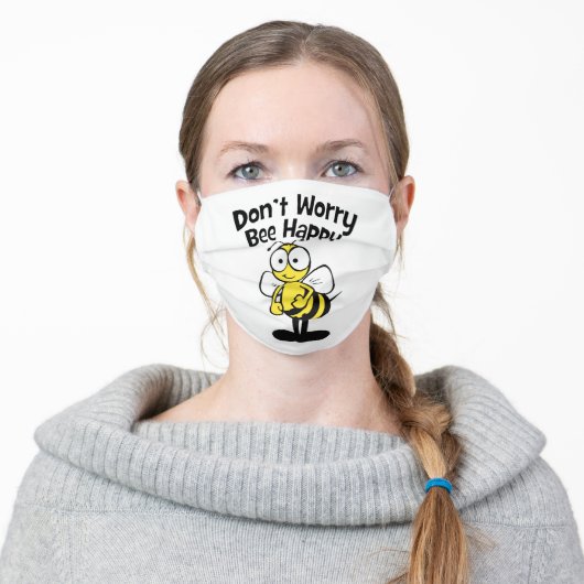 Don't Worry Bee Happy | White Adult Cloth Face Mask (Worn)