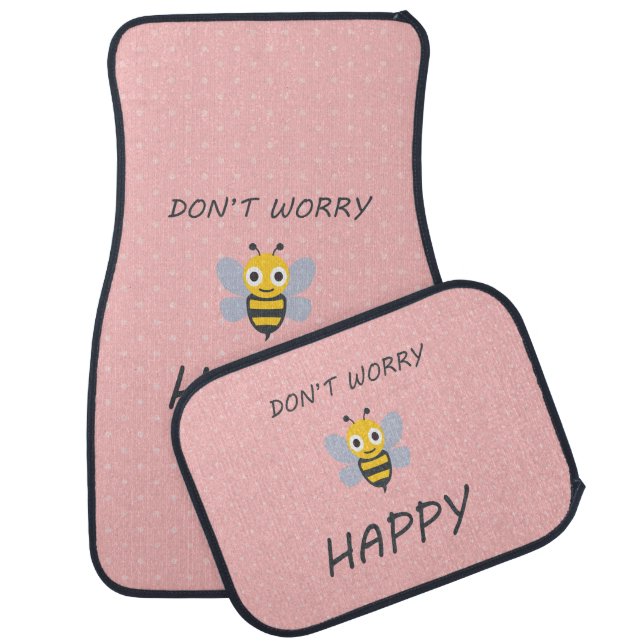 Don't worry bee happy with bee emoji car mat (Set)