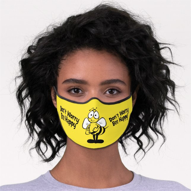 Don't Worry Bee Happy | Yellow Premium Face Mask (Worn)