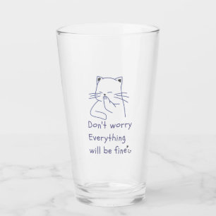 Dont Worry Smiling Cat Glass Cup
