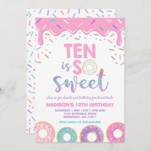 Donut 10th Birthday Invite Donut Ten Is Sweet