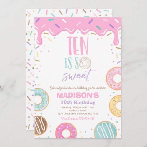Donut 10th Birthday Party Ten Is So Sweet Invitation