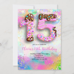 Donut 15th Birthday Girls Invitation