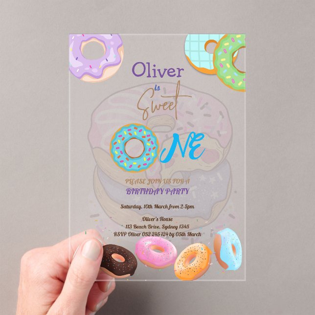 Donut 1st birthday baby boy  acrylic invitations (Insitu (Handheld))