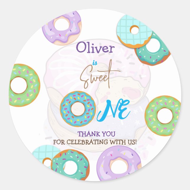 Donut 1st birthday boy classic round sticker (Front)