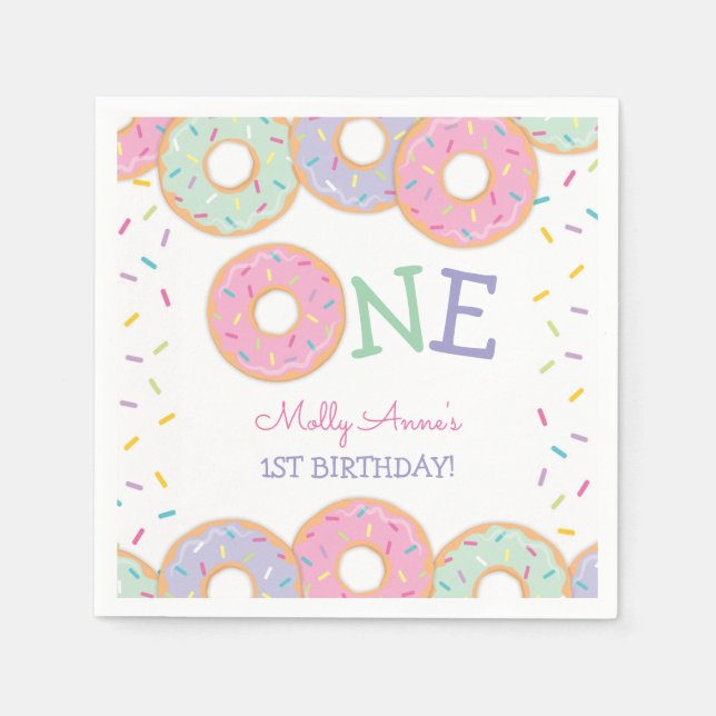 Donut 1st Birthday Donut Grow Up Pink Sprinkles Napkins (Front)