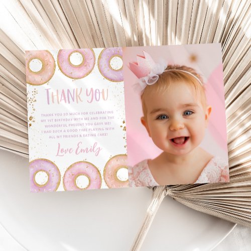 Donut 1st Birthday Flat Thank You Card