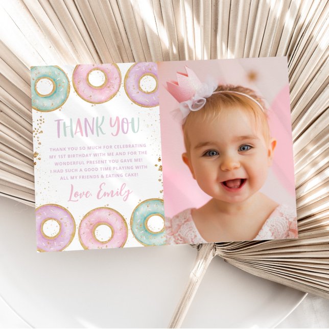 Donut 1st Birthday Flat Thank You Card Aqua (Creator Uploaded)