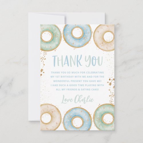 Donut 1st Birthday Flat Thank You Card Pink Blue