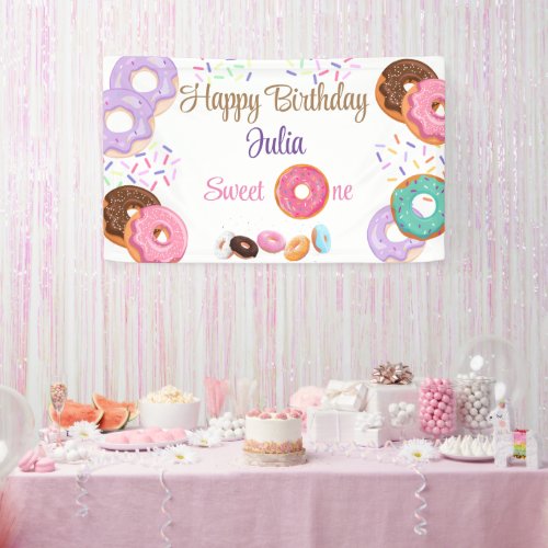 Donut 1st birthday girl  banner