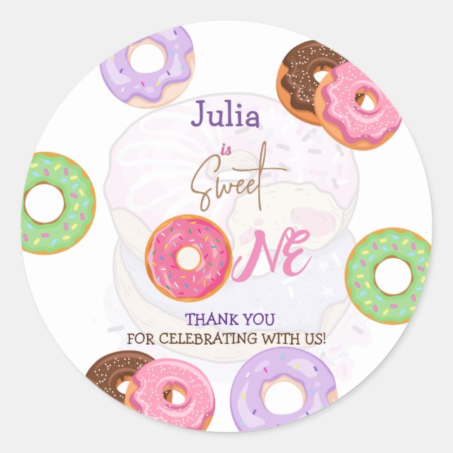 Donut 1st birthday girl   classic round sticker (Front)