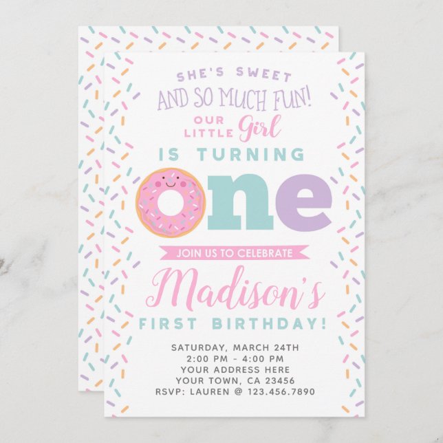 Donut 1st Birthday Invitation (Front/Back)