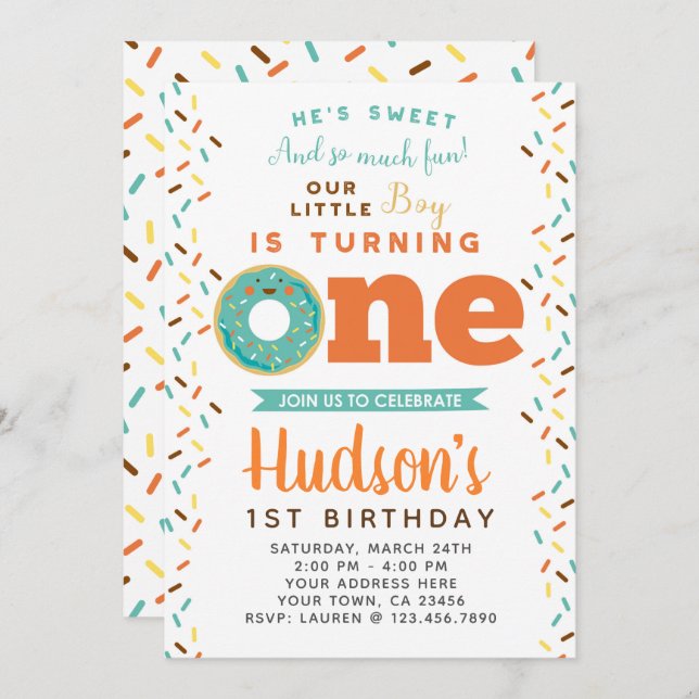 Donut 1st Birthday Invitation (Front/Back)