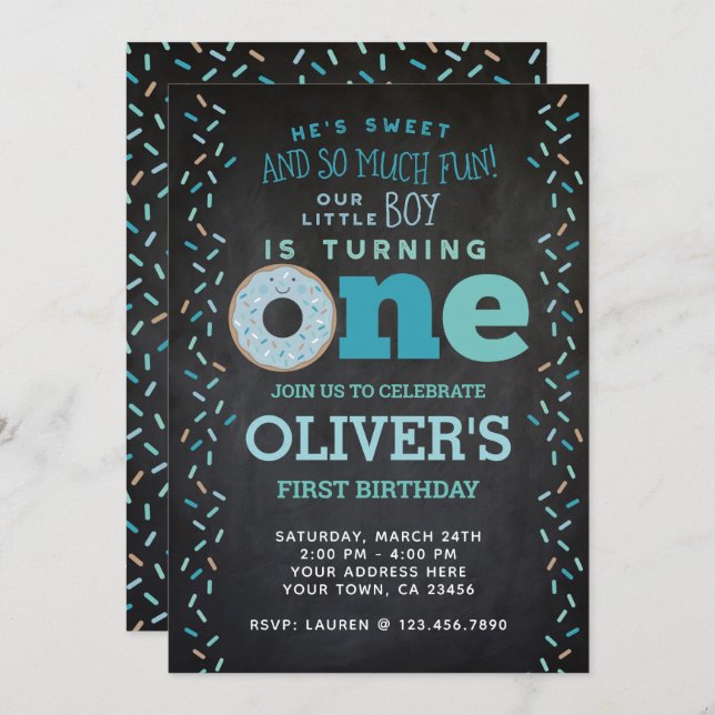 Donut 1st Birthday Invitation (Front/Back)