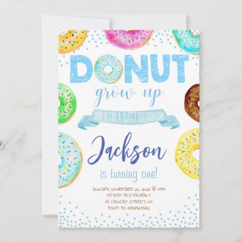 Donut 1st Birthday Invitation Boy Donut Grow Up