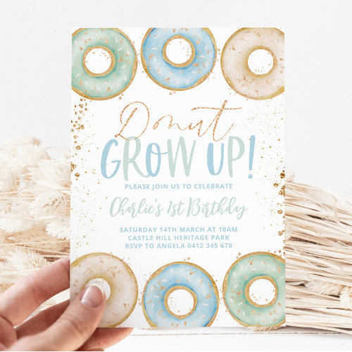 Donut 1st Birthday Invitation Boy Donut Grow Up