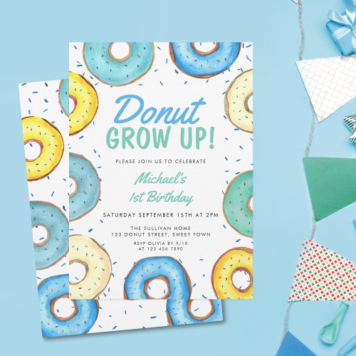 Donut 1st Birthday Invitation Boy Donut Grow Up