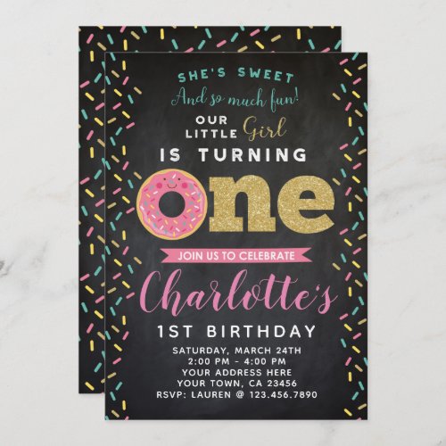 Donut 1st Birthday Invitation Chalkboard