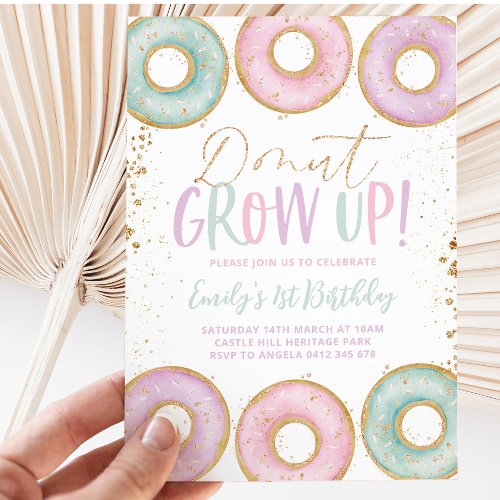 Donut 1st Birthday Invitation Donut Grow Up Aqua