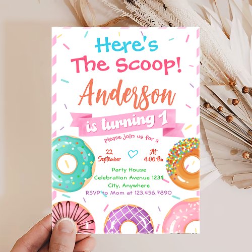 Donut 1st Birthday Invite Donut Personalized