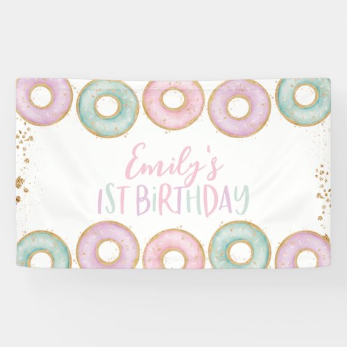 Donut 1st Birthday Party Banner Backdrop Aqua