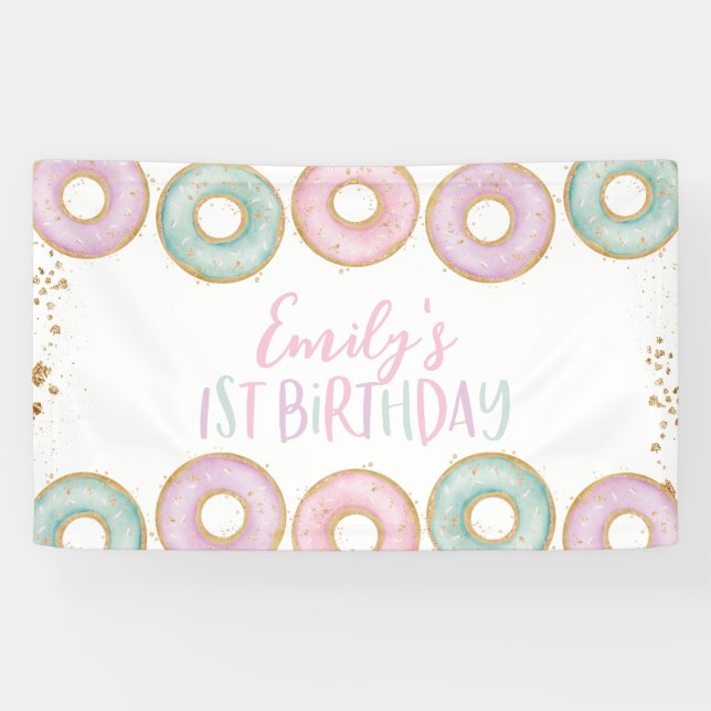 Donut 1st Birthday Party Banner Backdrop Aqua (Horizontal)