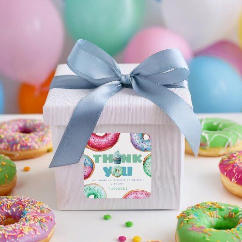 Donut 1st Birthday Party Boy Cute Thank You Favor Square Sticker