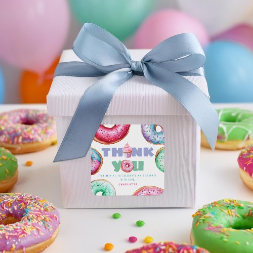 Donut 1st Birthday Party Girl Cute Thank You Favor Square Sticker