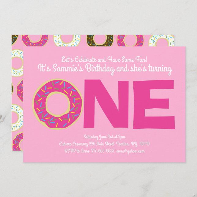Donut 1st Birthday Party Invitations (Front/Back)
