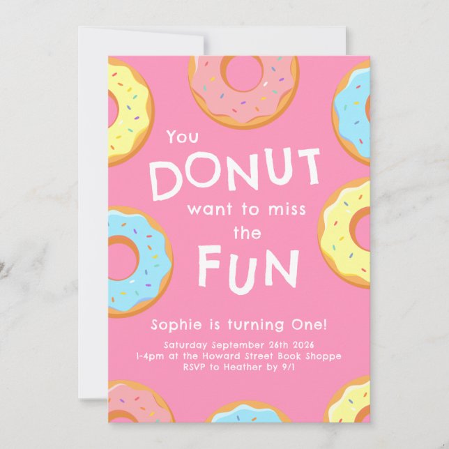 Donut 1st Birthday Party Kids Invitation (Front)