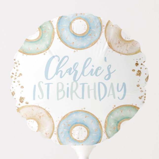 Donut 1st Birthday Party Personalized Balloon Blue (Front)