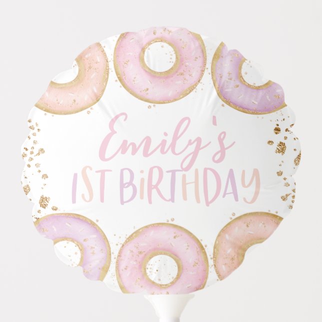 Donut 1st Birthday Party Personalized Balloon Pink (Front)