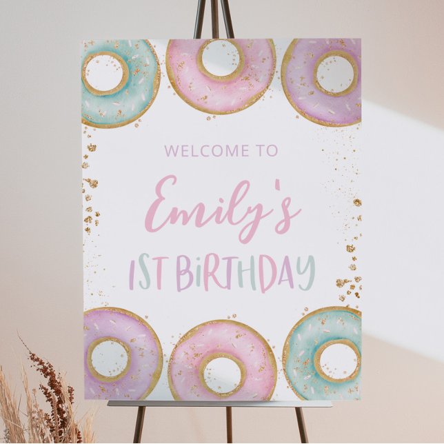 Donut 1st Birthday Party Welcome Sign Poster Aqua  (Creator Uploaded)