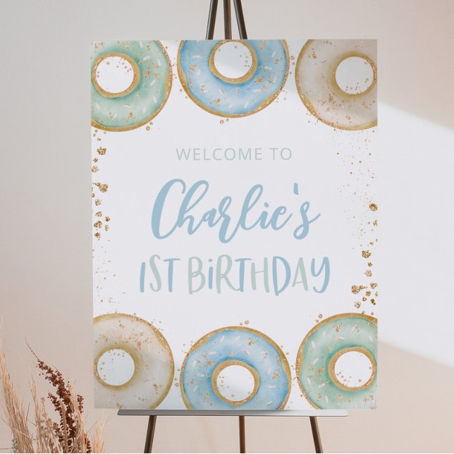 Donut 1st Birthday Party Welcome Sign Poster Boys  (Creator Uploaded)