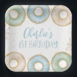 Donut 1st Birthday Personalized Party Paper Plates<br><div class="desc">Cute Donut Birthday personalized paper plates. Our hand drawn green,  blue and beige donuts with faux gold glitter and faux gold flakes are super cute and make this the perfect theme for your little ones Donut Grow Up 1st birthday party.</div>