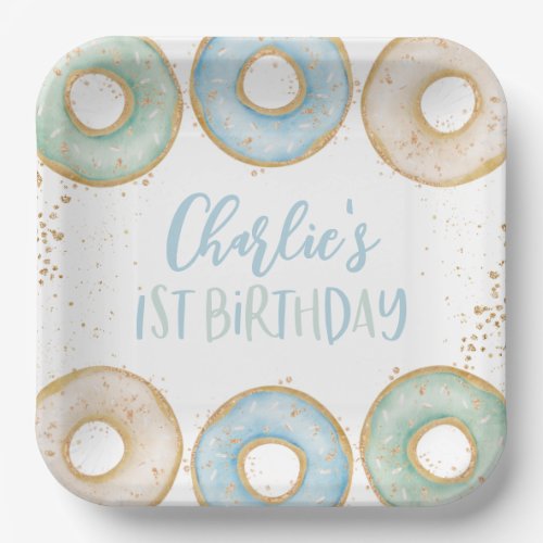 Donut 1st Birthday Personalized Party Paper Plates