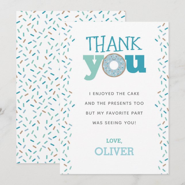 Donut 1st Birthday Thank you Card (Front/Back)