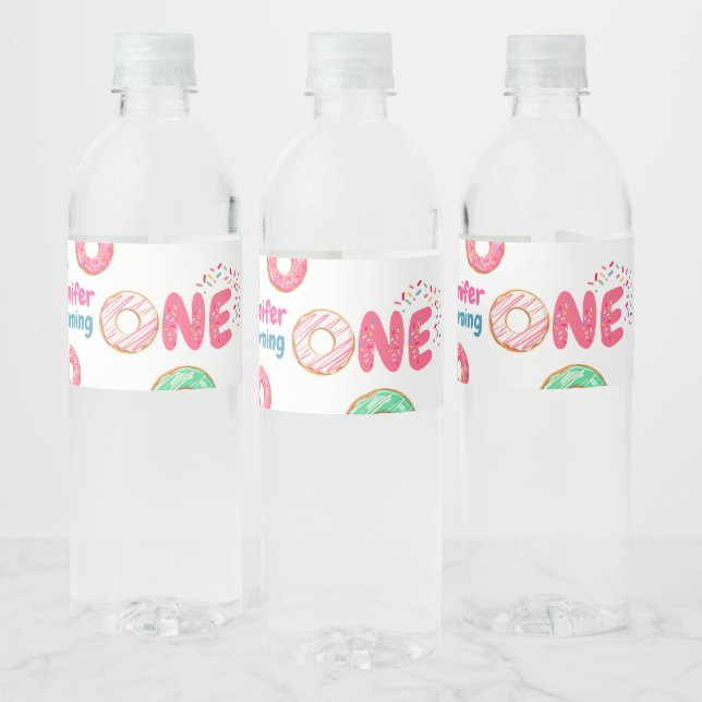 Donut 1st Birthday Water Bottle Label (Bottles)