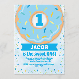 Donut 1st First Birthday Invitation Boy sprinkles