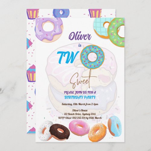 Donut 2nd birthday boy  invitation