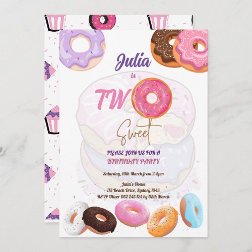Donut 2nd birthday girl  invitation