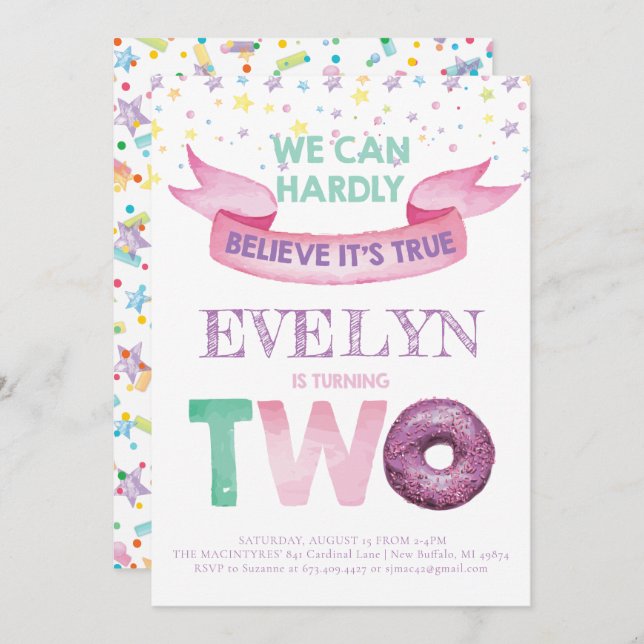 Donut 2nd Birthday Invitation (Front/Back)