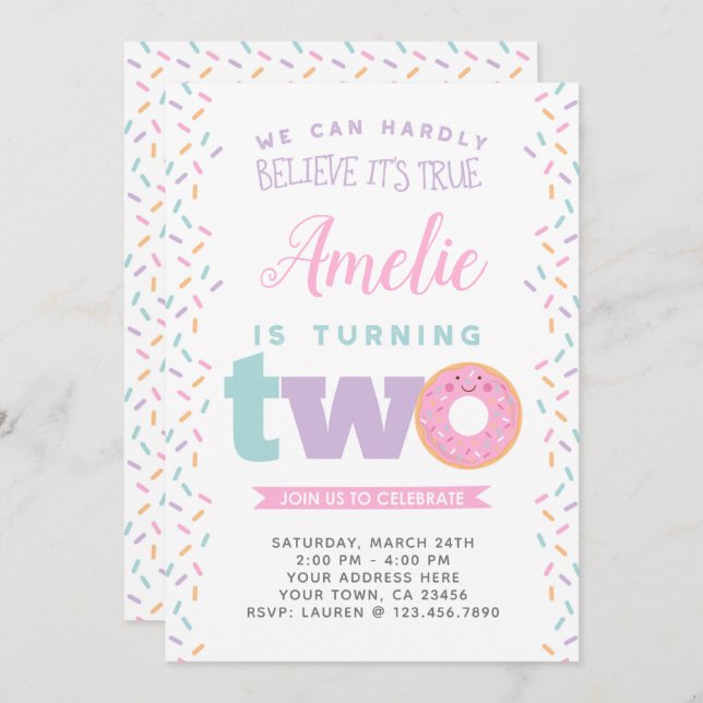 Donut 2nd Birthday Invitation (Front/Back)